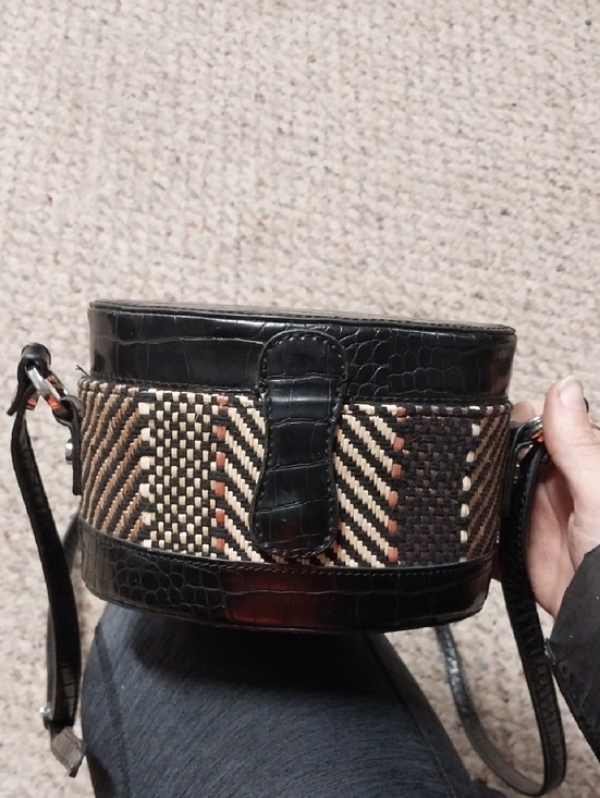 Sam Edelman Handbags - Sam Edelman Woven Straw and Black Croc Trim Crossbody Bag